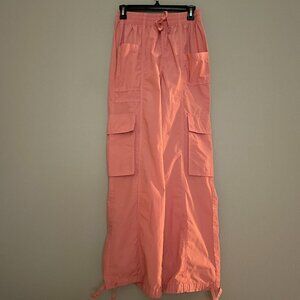Aerie, High Waisted, Go-For-It, Baggy Cargo Pant, Color is Spicy Coral